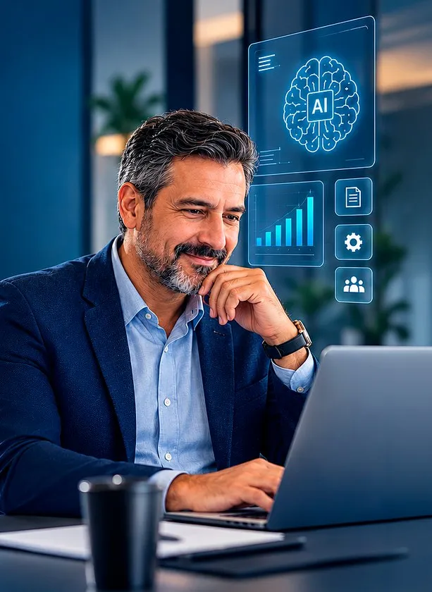 Adultos experimentados utilizando inteligencia artificial para gestionar información