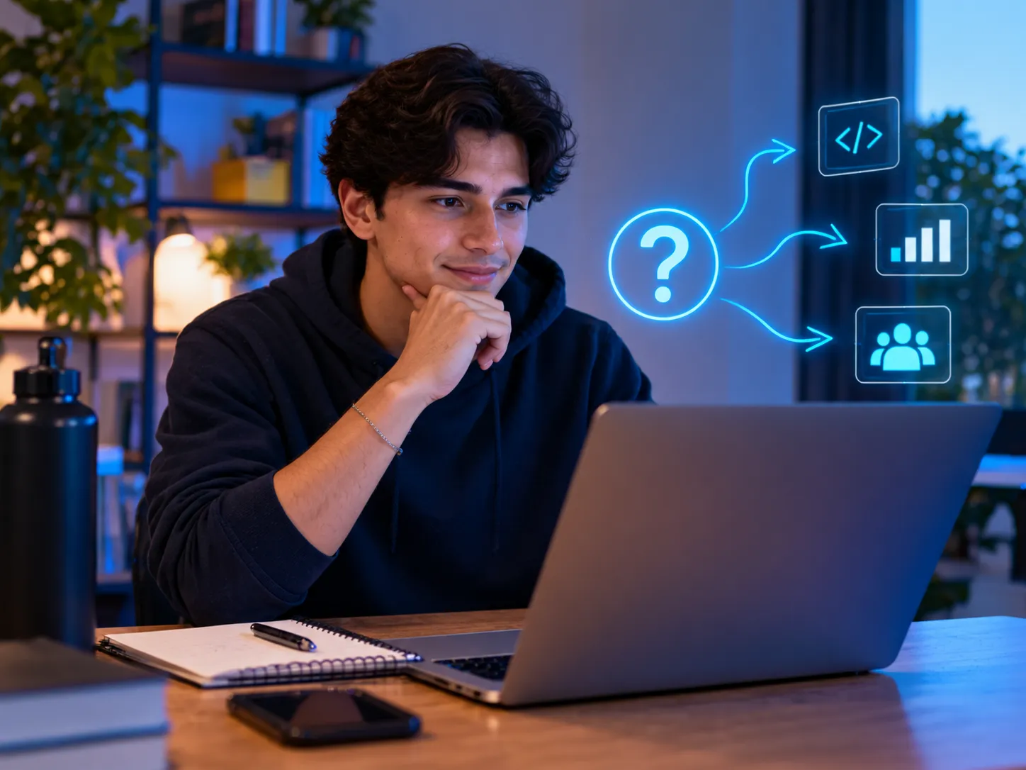Jóvenes de preparatoria trabajando en equipo con herramientas digitales para desarrollar un proyecto